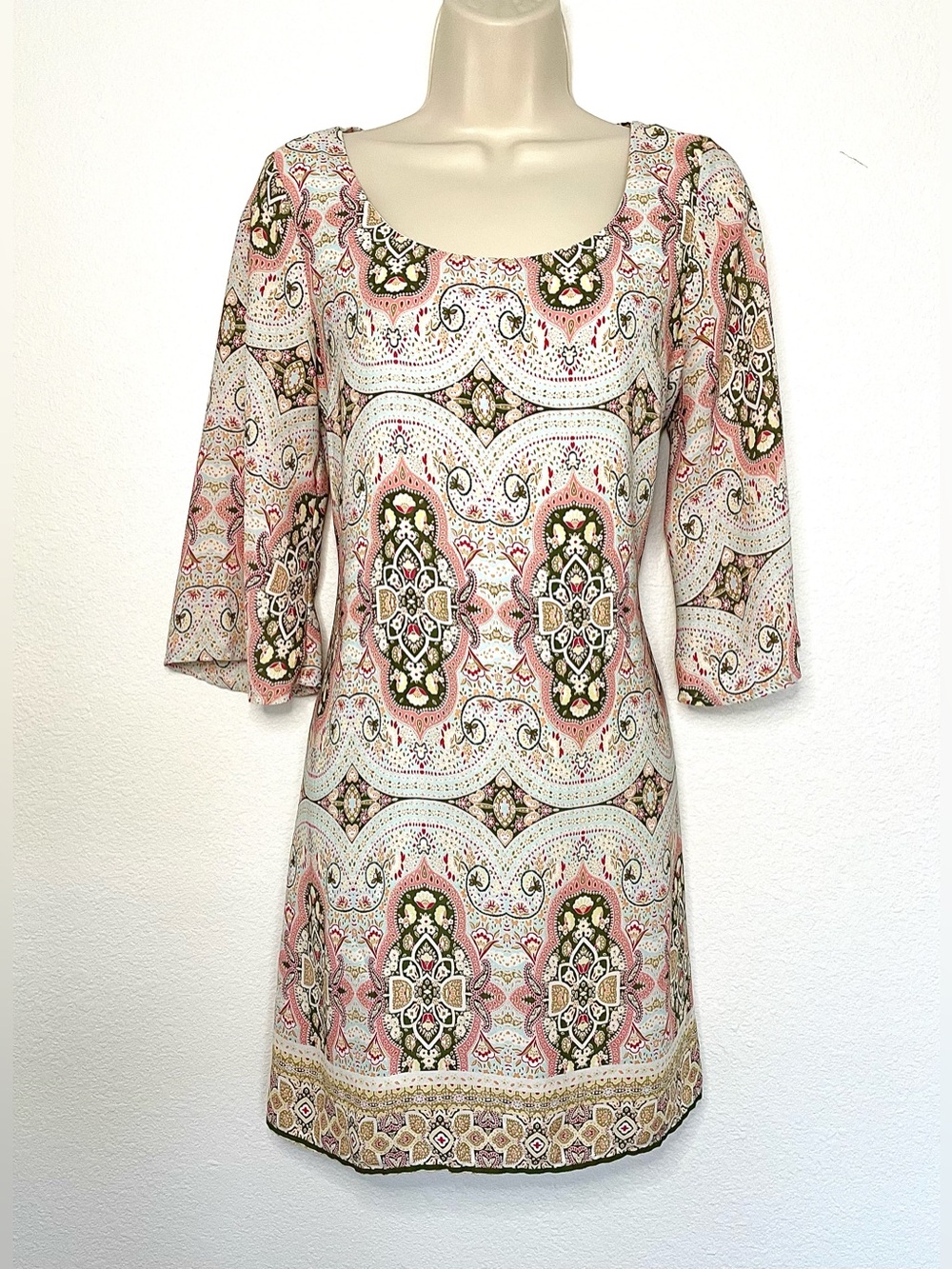 As U Wish Bohemian Multicolor Paisley Shift Dress Sz M